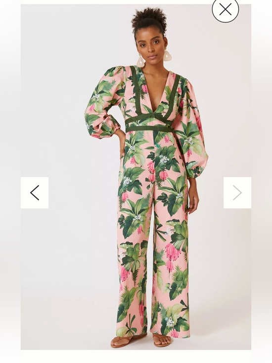 Anthropologie Pants - FARM Rio for Anthropologie Tropical Cotton Wide Leg Jumpsuit Pink Green Size M